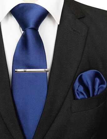 Чоловічий краватка-набір JEMYGINS: атласна краватка, нагрудна хустка та зажим (темно-синій)