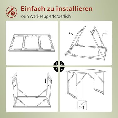 Стіл для кемпінгу та відпочинку Woltu: розкладний, регульований, 100x60 см, алюміній та MDF (Чорний)