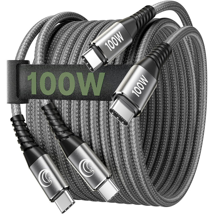 Кабель USB-C на USB-C 100W, 3M+3M, 2 шт., Nylon, PD 3.0, для iPhone, Samsung, iPad, MacBook, Pixel, Switch