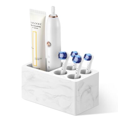 Тримач для зубних щіток Luxspire з 5 відділеннями, з пісковику, для ванної кімнати, електричний, органайзер для зубних щіток та пасти, білий мармур, 1 шт.