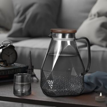 ecooe Glass Giraffe 1.8L Water Carafe for Refrigerator Door, Carafe Glass with Lid, Black Refrigerator Pitcher Water Jug Glass Jug for Hot/Cold Water, DIY Drinks, Iced Tea, Juice, Milk, Tea, Coffee