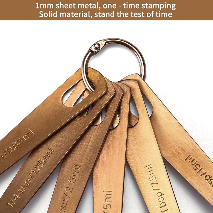 Malmo Measuring Cup and Spoon Set, 10-Piece, with Wooden Handle, Titanium-Coated Stainless Steel, Rose Gold (Rose Gold)