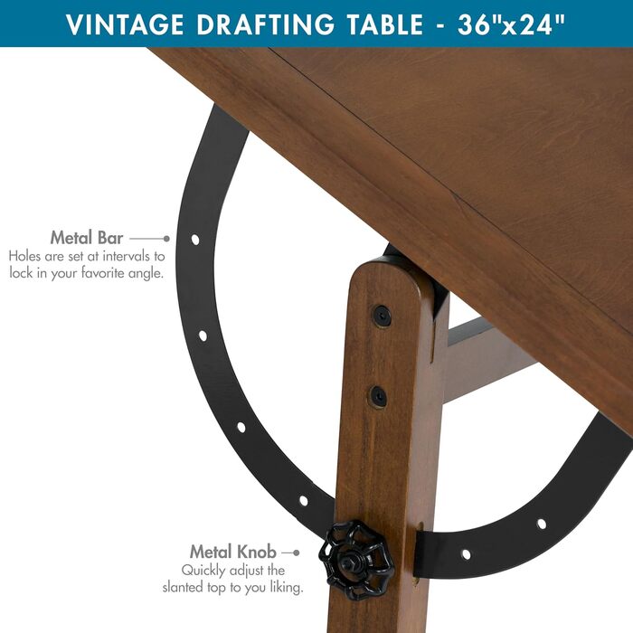 Adjustable Craft Table with Rustic Oak Top - Studio Desk for Hobbies & Art