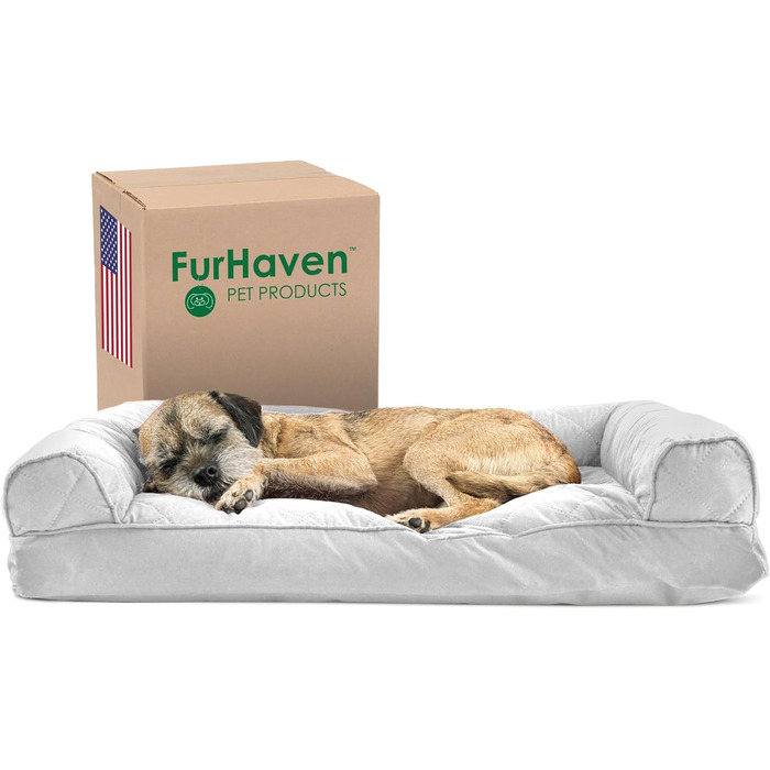 Крісло-ліжко для собак Furhaven з подушкою, XL, сірий діамантовий, знімні валики, зручне диван, знімний чохол, 76x51x16 см