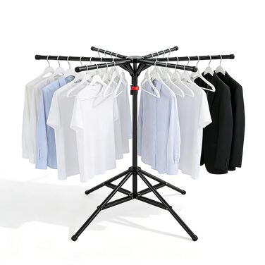 Сушарка для білизни Standtrockner Hoch Klappbar - розкладний стійкий тримач для одягу з 6 крилами, регульована висота 120-170 см, з вуглецевої сталі, для балкону, в приміщенні та на вулиці (чорний)