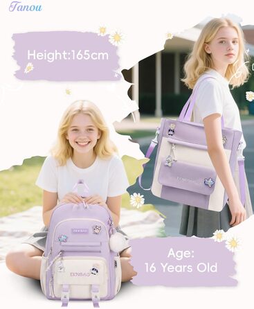Рюкзак Tanou для дівчаток, шкільний набір: рюкзак, сумка через плече та пенал. Шкільний рюкзак для підлітків та школярів, фіолетовий колір