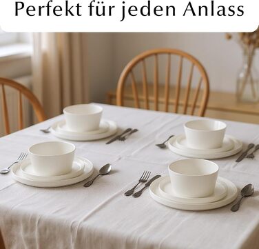 Набір посуду Miamio на 8 осіб (24 елементи) - сучасний сервіз з кераміки, білий, для посудомийної машини та мікрохвильової печі, Luxe Collection