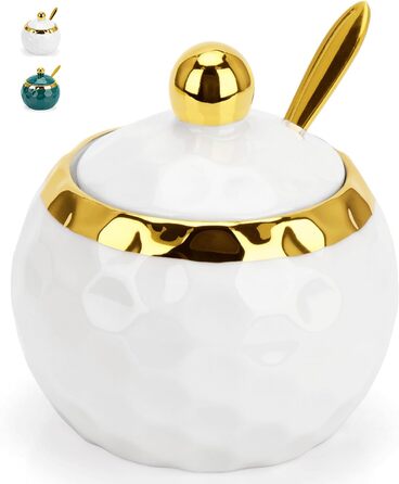 Керамічні солянки та цукерниці з кришкою та ложкою, зелений малюнок мармуру (білий)