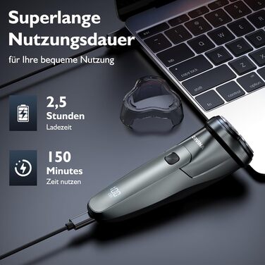 Електричний чоловічий бритва: бездротовий ротаційний бритва з LED-дисплеєм, IPX7, вологостійкий (сріблястий) H9