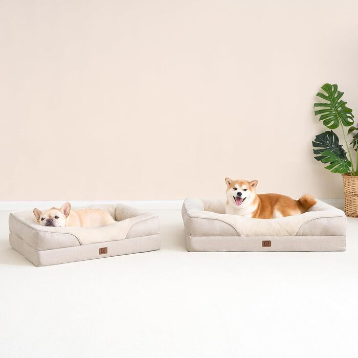 Ортопедичне ліжко для собак EHEYCIGA, 76x51x16.5 см, Memory Foam, миється, водонепроникне, бежеве