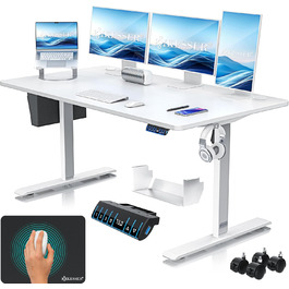 Електричний регульований стіл KESSER 160x70 см з USB, пам'яттю, роликами, для дому та офісу