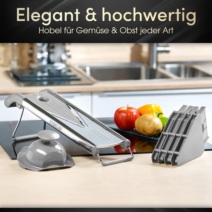 Набір для нарізки овочів STONELINE V - 9 предметів: для нарізки скибочками, соломкою, кубиками, спіралями. З нержавіючої сталі. Кухонний овочевий слайсер, тертак, спіралізатор, слайсер для картоплі фрі, сірий