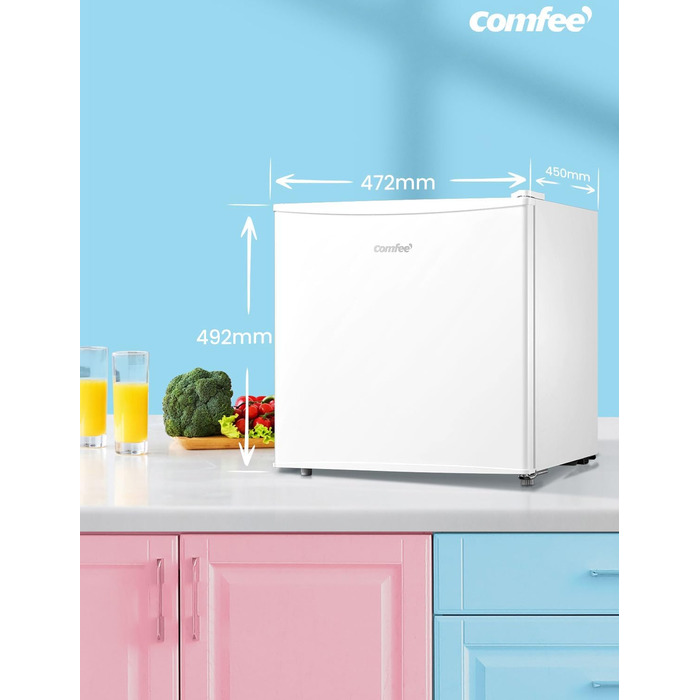 Mini холодильник Comfee RCD50WH2(E) 43L з відділенням для льоду – для дому, офісу, кімнати. Швидке охолодження, регулювання температури, білий колір.