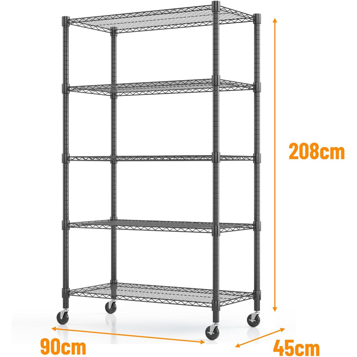 Himimi 5-Tier Rolling Wire Shelving Unit