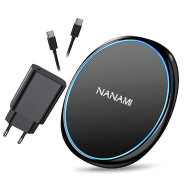 Бездротовий зарядний пристрій NANAMI 20W USB-C PD з адаптером, швидка бездротова зарядка 10W для Samsung Galaxy S25/S24/S23/S22/S21 Ultra Plus, 7.5W для iPhone 17/16/15/14/13/12/11 Pro та Airpods (Чорний)
