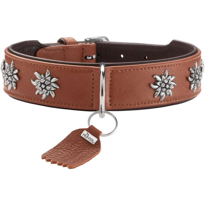 Нашийник для собак HUNTER München, зелений/коньячний, шкіряний, з елементами традиційного одягу, м'який та міцний, не травмує шерсть, розкішний, екологічно чистий, стійкий, виготовлено в Німеччині, розмір: зелений/коньячний (коньячний/чорний, 55)