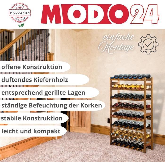 MODO24 Bottle Rack, Wine Rack Wood for 42 Bottles, Wine Cabinet, Wine Stand, Beverage Rack, Wine Bottle Holder, Bottle Organizer, Wine Cabinet, Dimensions 102x63x25 cm, Colors: Natural Wood