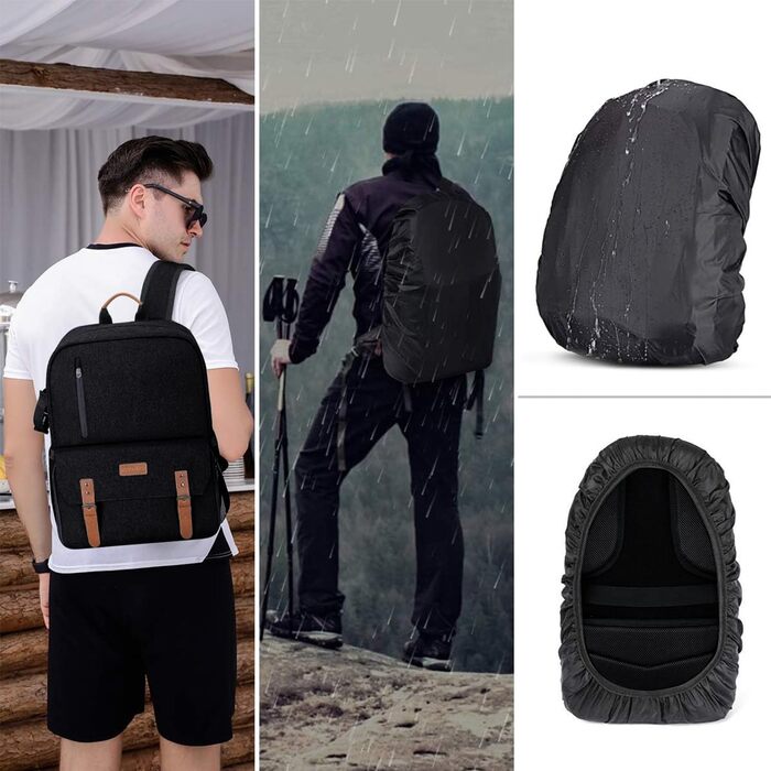 MOSISO Рюкзак для камери 17.3 дюйма, DSLR/SLR/Беззеркальна камера, відділення для ноутбука, вбудована фотосумка, USB-порт для зарядки, дощовик, сумісний з Canon/Nikon/Sony, чорний