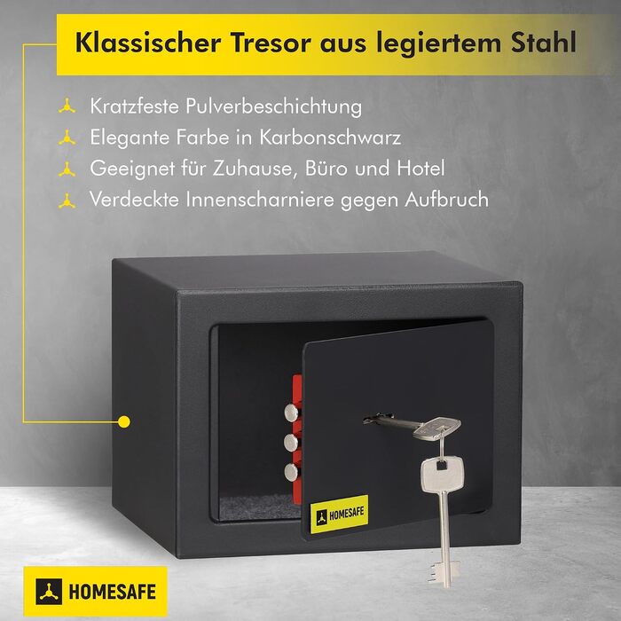 Сейф Homesafe HV15K з ключовим замком, металевий, 15x20x17 см, колір Carbon Satin Schwarz