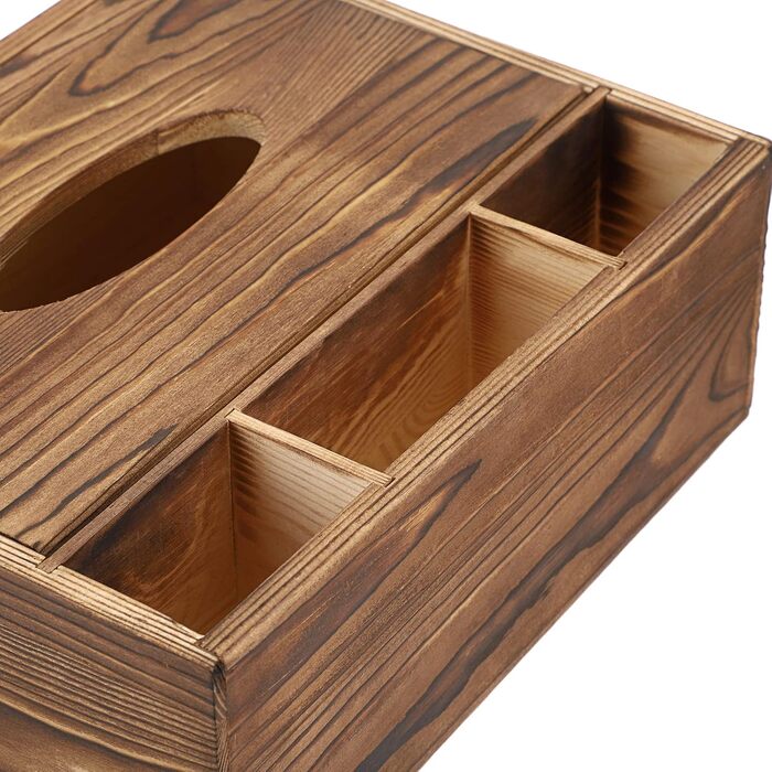 SUMTREE Vintage Rectangular Tissue Box Holder made of Wood with 3 Compartments for Stationery, Remote Controls, Tissue Dispenser Storage Box, Tissue Organizer, Decor (Brown, Large)