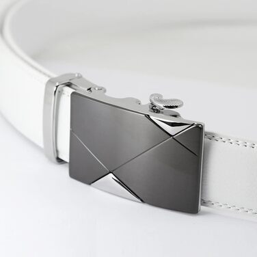 Чоловічий шкіряний ремінь на пряжці з автоматичним закриттям, 35 мм, білий, 110 см (розмір 33'-39'), 130 см (розмір 41'-44')