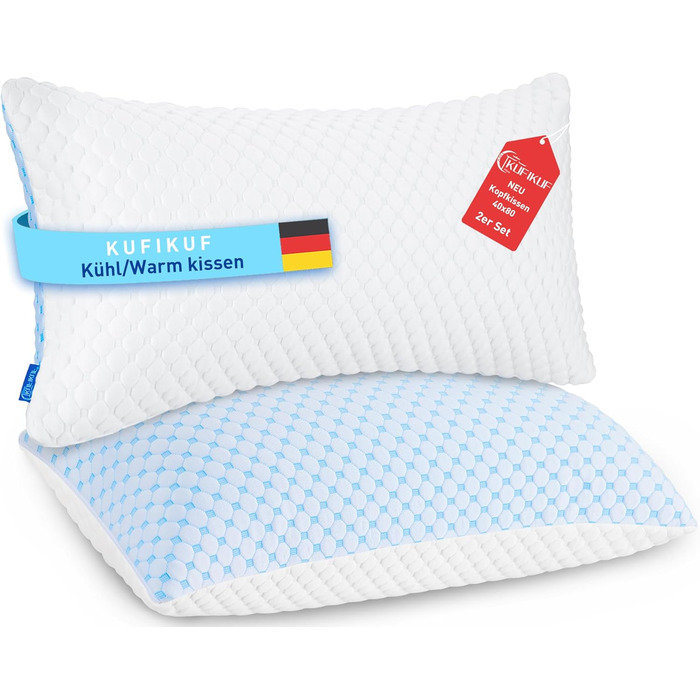 KUFIKUF Pillow 40x80 [2-Pack], Height-Adjustable Microfiber Pillow, Cooling/Warm Pillow, Pillow Suitable for Allergy Sufferers, Breathable Neck Support Pillow, for Side Sleepers and Back Sleepers 40x80cm Sky Blue 2