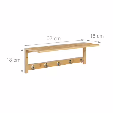 Relaxdays Wall Shelf with 5 Hook Rail