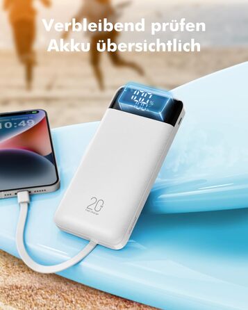 Power Bank Charmast 20000mAh з LED-дисплеєм та 4 кабелями (USB C PD3.0 QC4.0, 6 виходів) для iPhone, Samsung, Tablet