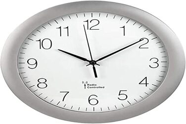 Hama Radio Wall Clock (30cm kitchen clock, silent radio clock with large dial, analog living room clock incl. battery) Silver