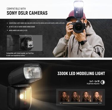 NEEWER Z880-C: Світловий спалах Speedlite для Canon з моделюючим світлом, TTL/M, HSS 1/8000s, акумулятор 7.2V/3000mAh