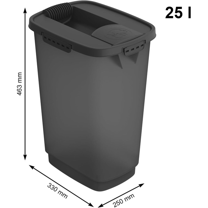 Контейнер для корму Rotho Cody 25л з кришкою та дозатором, пластик PP, BPA Free, 25л (33,0 x 25,0 x 46,3 см)