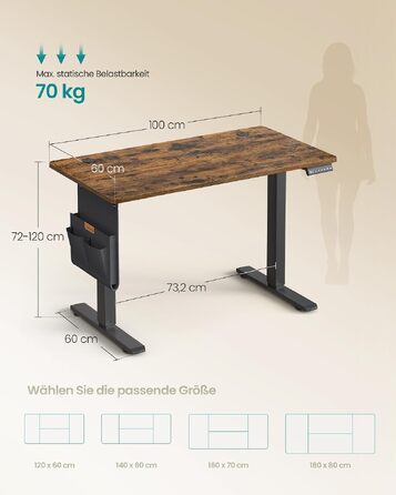 Регульований по висоті письмовий стіл SONGMICS, 100 x 60 см, вінтажний коричневий