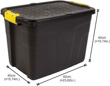Strata Storage Box, High Load Capacity, 60 L, Plastic, Black/Yellow, 60 x 40 x 40 cm