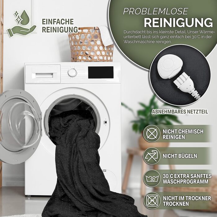 Електрична ковдра Sinnlein Doppel-Wärmeunterbett 160x140 см з автовимкненням та 2 зонами нагріву | 3 температурні режими | Підкладка під ковдру з м'якого флісу, антрацит | Без візерунку 160 x 140 см