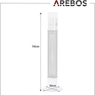 Електричний інфрачервоний обігрівач Arebos 1500W для тераси | з LED-підсвічуванням та пультом керування | Сріблястий колір | Обігрівач на вугільному інфрачервоному випромінюванні