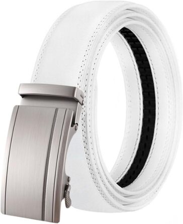Чоловічий шкіряний ремінь на автоматичній застібці, 3.5 см, білий, довжина 115/110 см