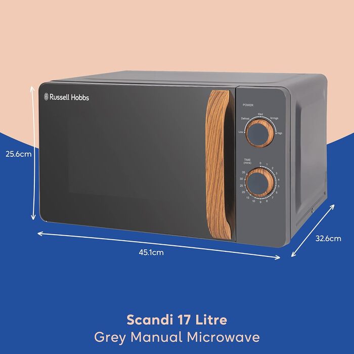 Мікрохвильова піч Russell Hobbs RHMM713G: 17 л, 700 Вт, сірий колір, стильний дизайн, функція розморожування