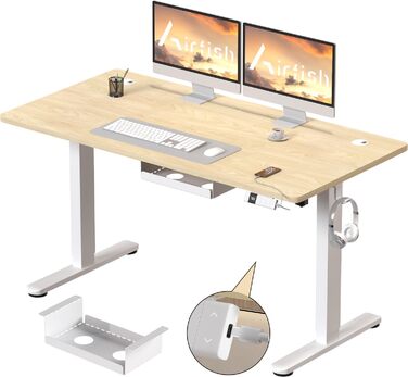 Електричний стіл Airfish з регулюванням висоти 120x80 см з USB-C, керуванням кабелів та 3 рівнями пам'яті (Бежевий)