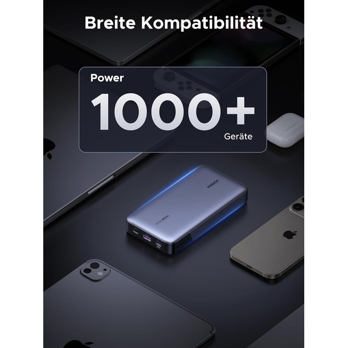 Power Bank UGREEN Nexode 145W 25000mAh з 3 USB-C портами та цифровим дисплеєм. Сумісний з MacBook, iPhone, Galaxy, Dell