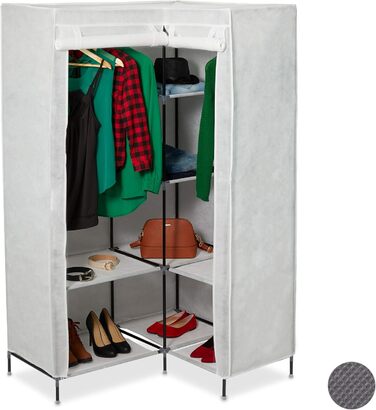 Relaxdays Corner Wardrobe, 3rd Generation, 8 Shelves, 2 Clothes Rails, Plug-in System, 2 Doors, WHD: 169x100x83 cm, white