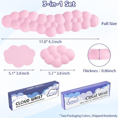 Підставка для зап'ястя під клавіатуру Sushret Cloud, Ергономічна, з Memory Foam, для ПК, ігор, білого (рожевого) кольору