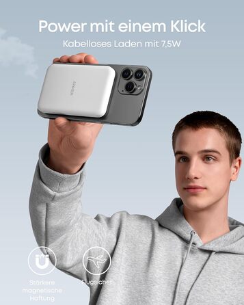 Anker MagGo 5000mAh Powerbank з магнітним кріпленням, USB-C, для iPhone 13/12 (Білий)