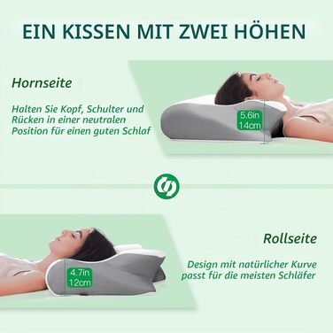 Ергономічна подушка для шиї та голови 2 в 1 з ефектом пам'яті Memory Foam, сіра (60x40x12/14 см)