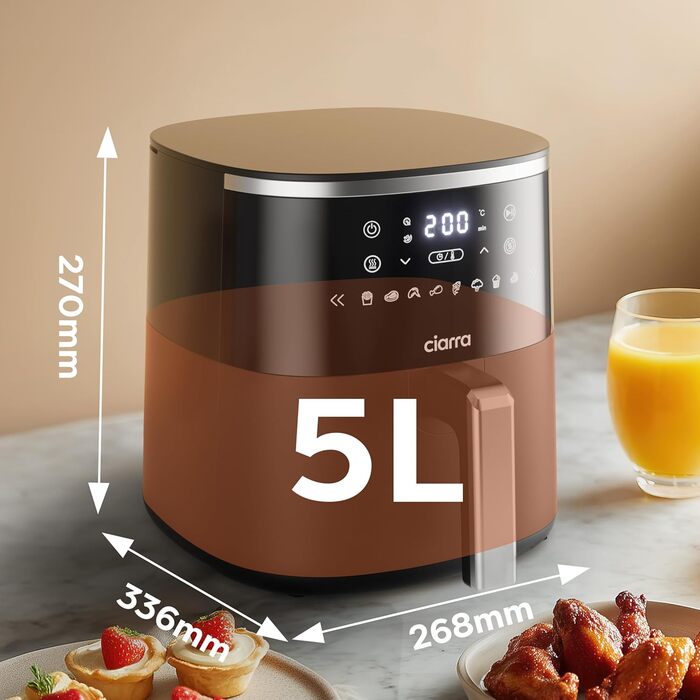 Фритюрниця без олії Ciarra CBAWAF1A AirFryer XL 5л, 1500W, 8 програм, 80-200°C, RapidAir, Touchscreen, Чорний