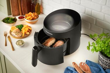 Russell Hobbs Hot Air Fryer 5L [10 Programs | with Viewing Window] AirFryer (Oil-Free Frying, Frying, Grilling, Roasting, Baking, max 200°C, Dishwasher Safe, Black) SatisFry Panoramic 27420-56