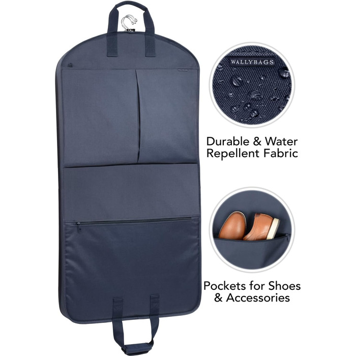 Дорожній костюмний чохол WallyBags 114 см, делюкс, велика місткість, з двома кишенями для аксесуарів, синій