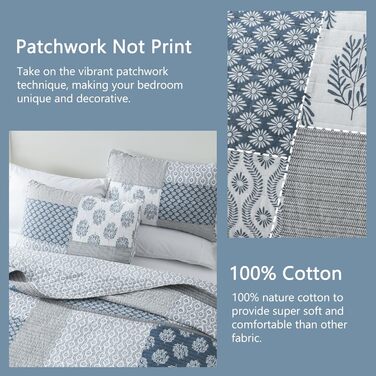 Комплект постільної білизни Finlonte Quilt Twin (1.5), блакитно-сірий-білий, 2-х частинний, 183x218 см