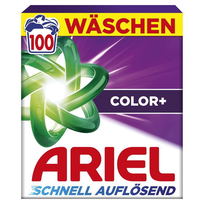 Пральний порошок Ariel Color+ для кольорових речей, швидке розчинення, 100 прань, ефективне видалення плям у холодній воді