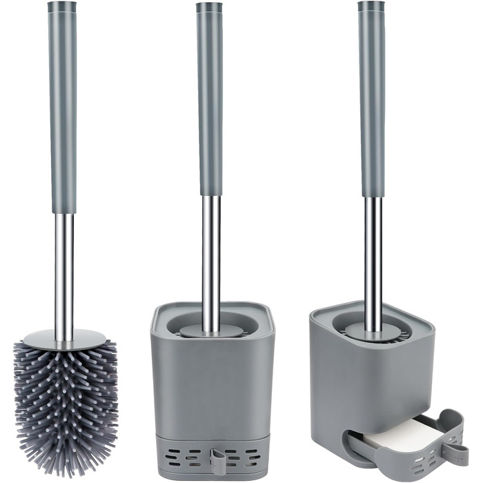 Силіконова щітка для туалету Glowbal з контейнером, швидковисихаюча, для ванної кімнати, монтаж на стіну або стоячи, білий/сірий колір