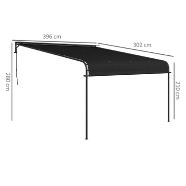 Outsunny Pergola, approx. 4 x 3 m Gazebo, Weather-Resistant Patio Cover, Wall-Mounted Garden Gazebo with Adjustable Roof, for Terrace, Balcony, Steel, Dark Grey | Aosom